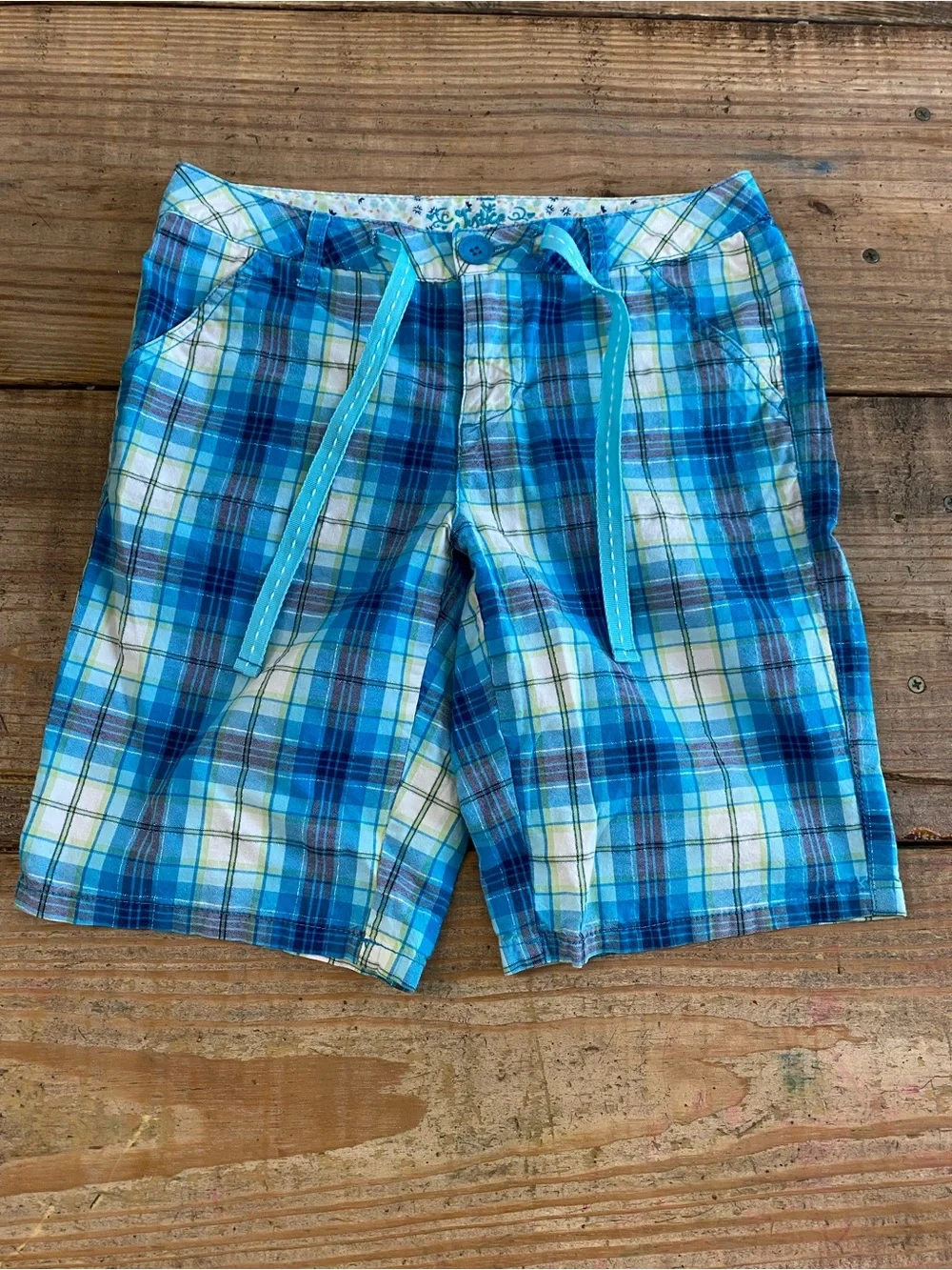 Justice Girl 10 Plaid Bermuda Shorts Blue Green